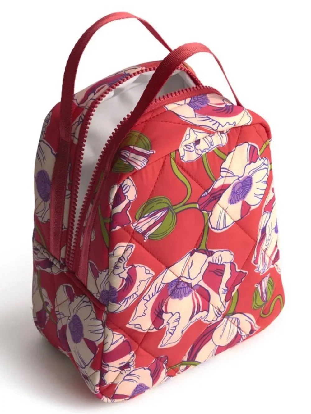Red Floral Quilted Women’s Backpack - Brand Unspecified